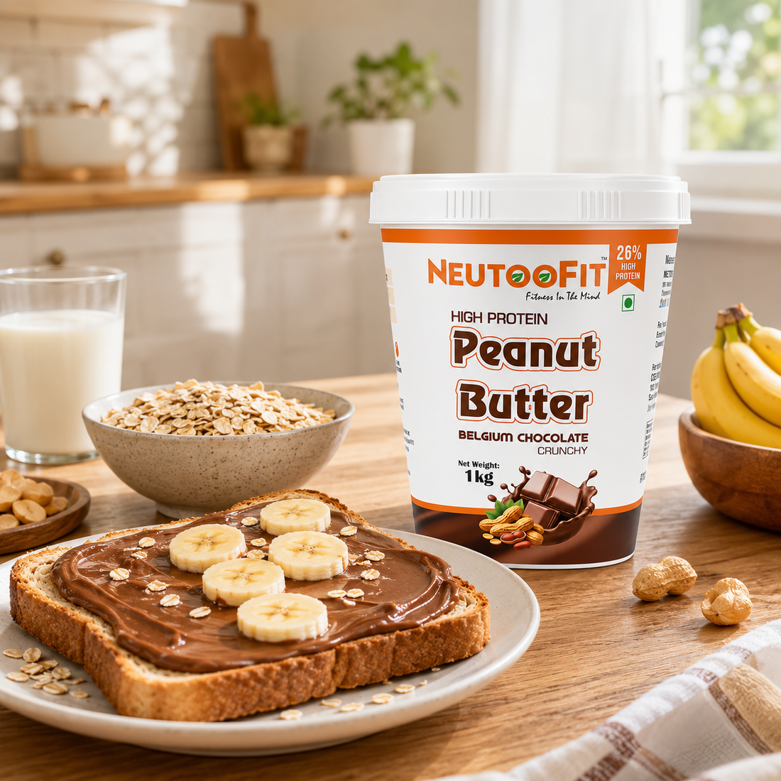 NEUTOOFIT Belgium Chocolate Crunchy High Protein Peanut Butter 1kg | 26% Protein