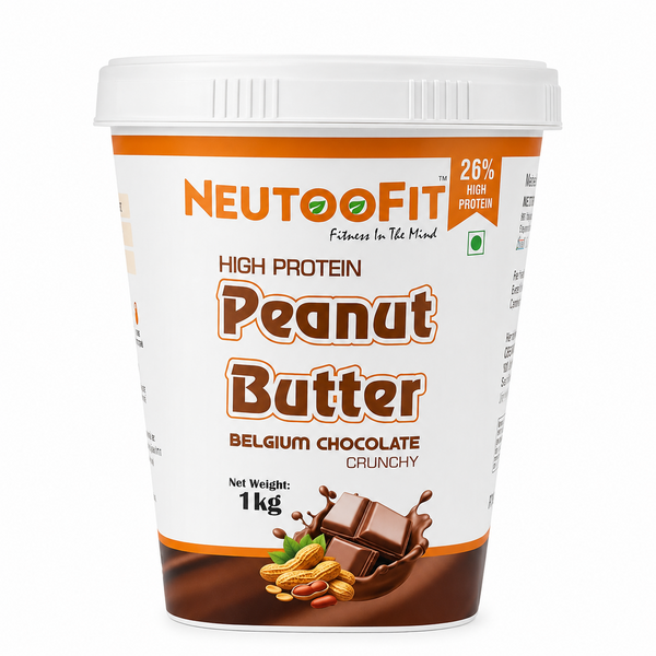 NEUTOOFIT Belgium Chocolate Crunchy high protein peanut butter 1kg jar front image