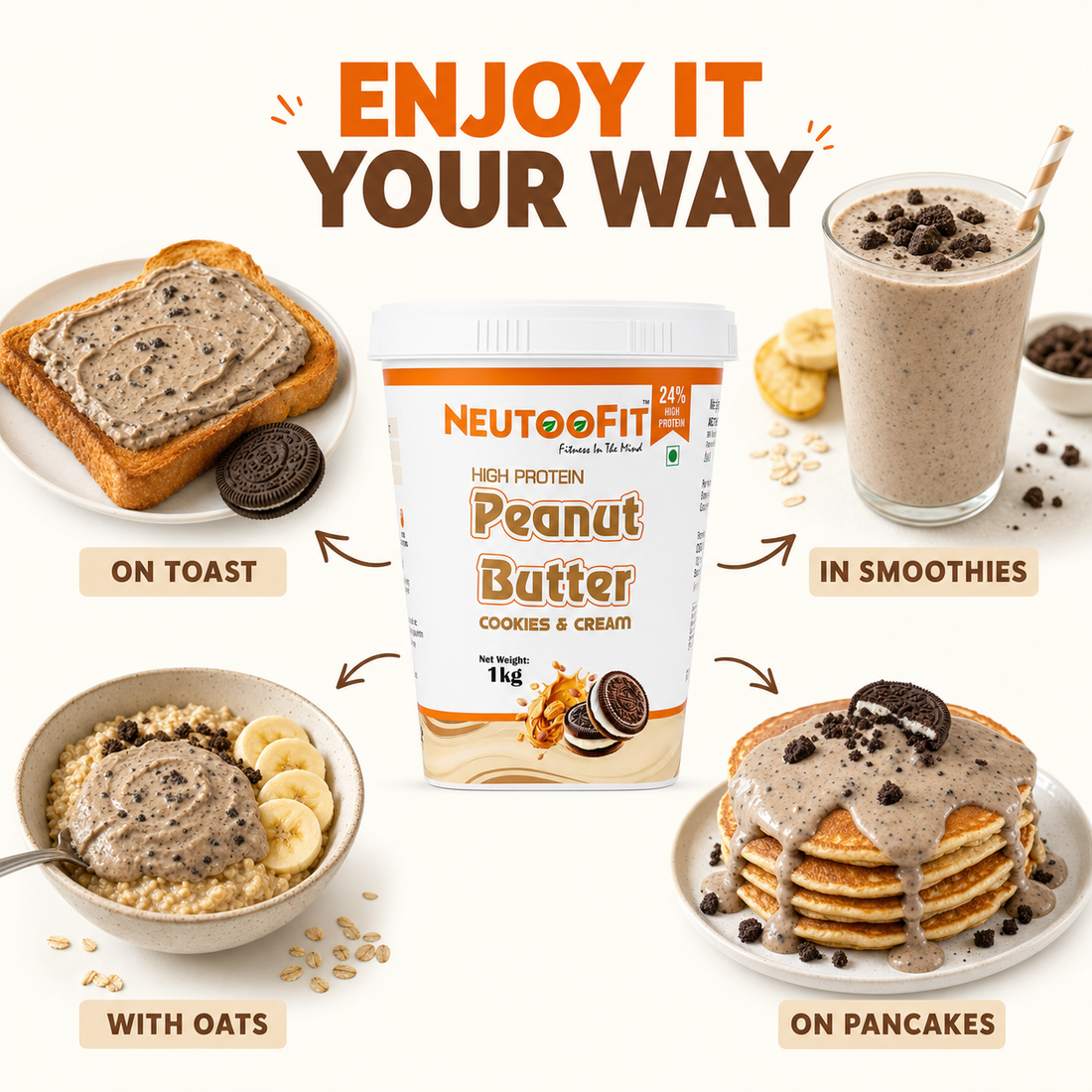 NEUTOOFIT Cookies & Cream High Protein Peanut Butter 1kg