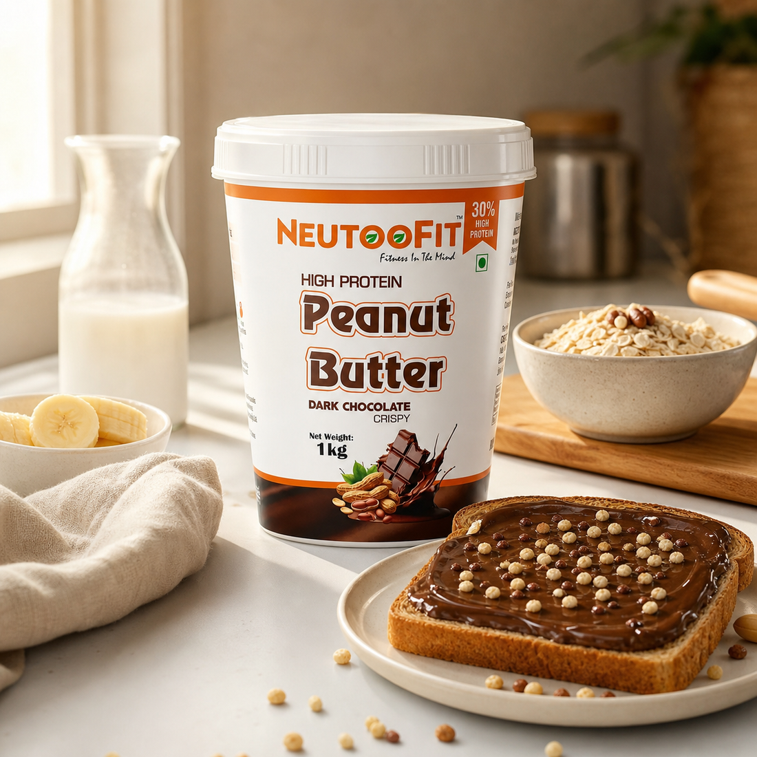 NEUTOOFIT Dark Chocolate Crispy High Protein Peanut Butter 1kg